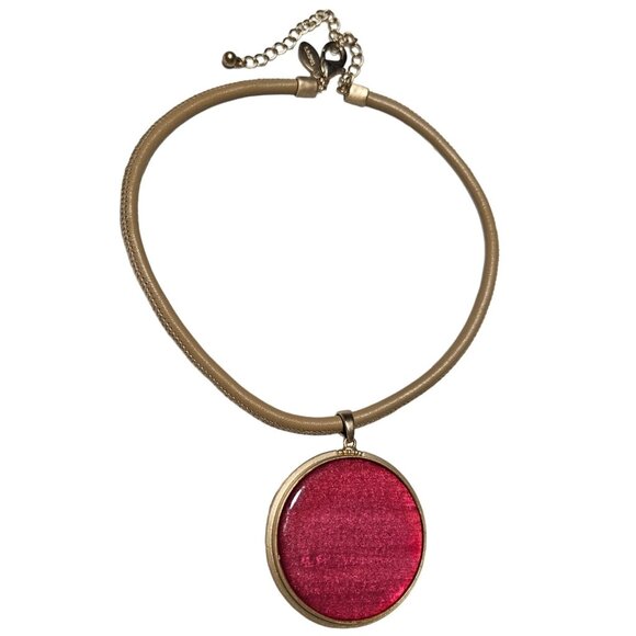 Chicos Reversible Druzy Peach Red Large Pendant Gold Tone Statement Necklace - Picture 2 of 6